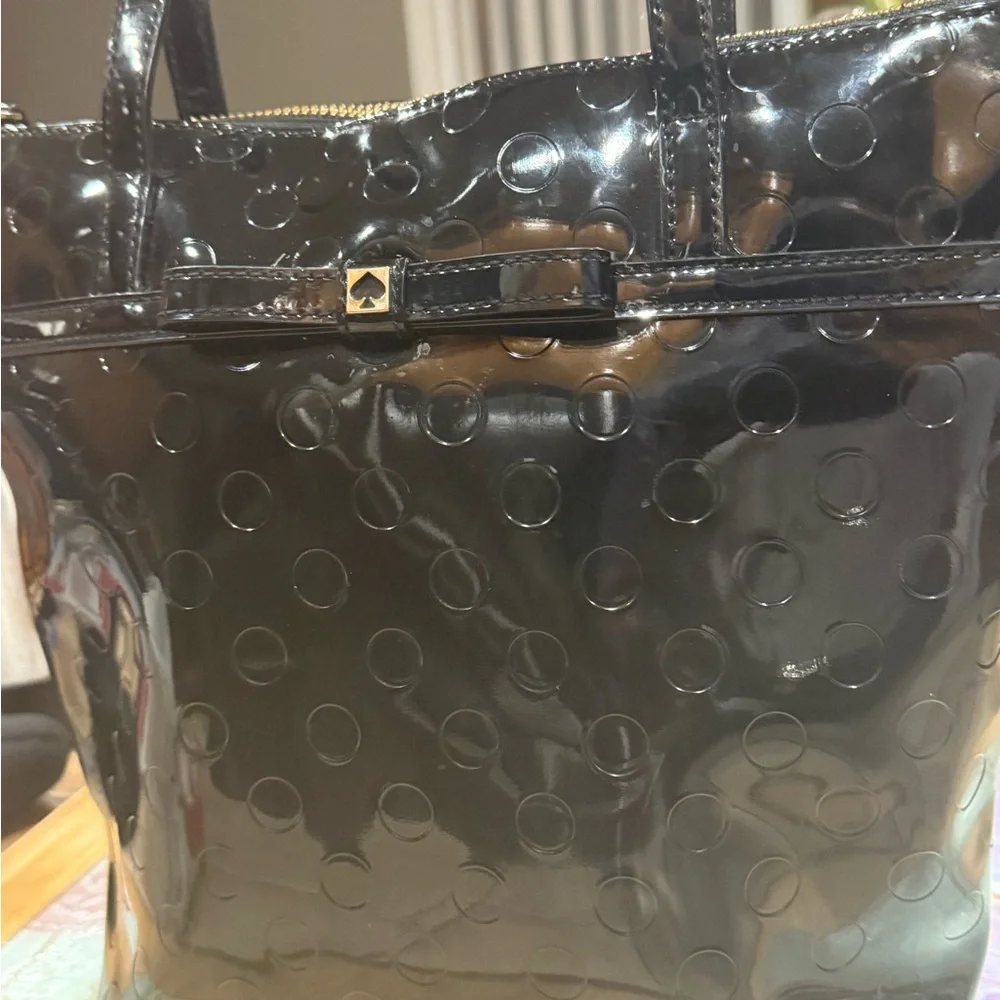 Kate Spade Black Glossy Tote with Embossed Circles